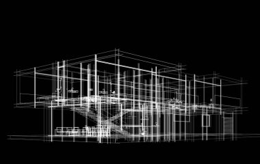 3D mimari sanat, siyah arkaplan üzerine dijital duvar kağıdı