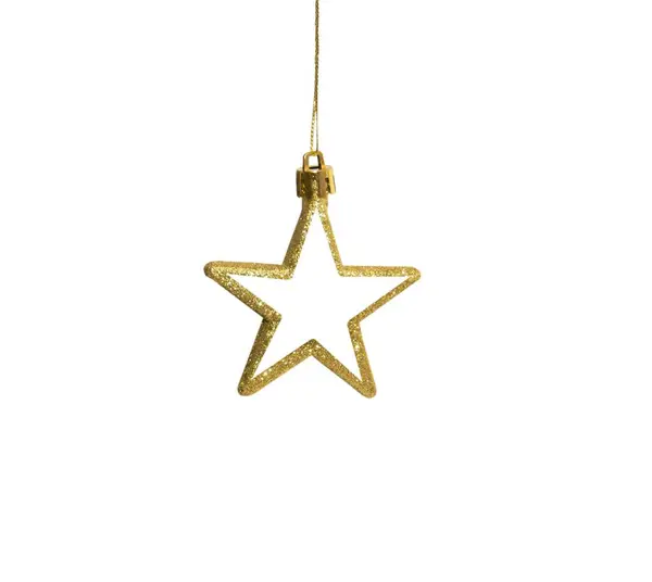 Altın Noel süslemesi, top, yıldız, köknar, beyaz arka planda izole elementler.