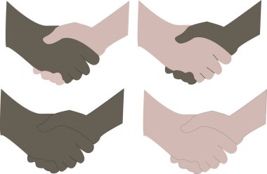 Siyah ve beyaz adamların vektör tokalaşması. İşbirliği sembolü