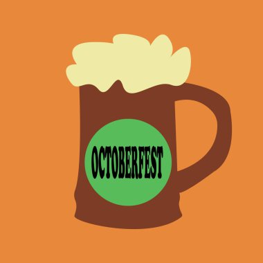 Turuncu arka planda kahverengi bira kupası. Kupanın üzerine Ekim Festivali 'ni yaz. Alman Festivali Ekim Festivali
