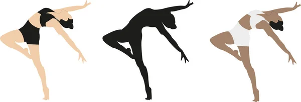 Conjunto Bailarinas Vectoriales Coreografía Joven Mujer Beata Silouette Chica Bailando — Vector de stock