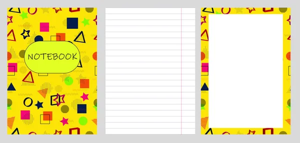Patterned School Notebook Memphis Style Vector Lined Sheets Patterned Memphis — Διανυσματικό Αρχείο