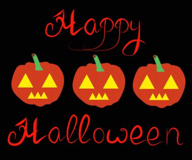 Cadılar Bayramı mektupları - Mutlu Cadılar Bayramı ve yanan gözlü balkabakları. Siyah ve turuncu. El çizimi harfler vektörü