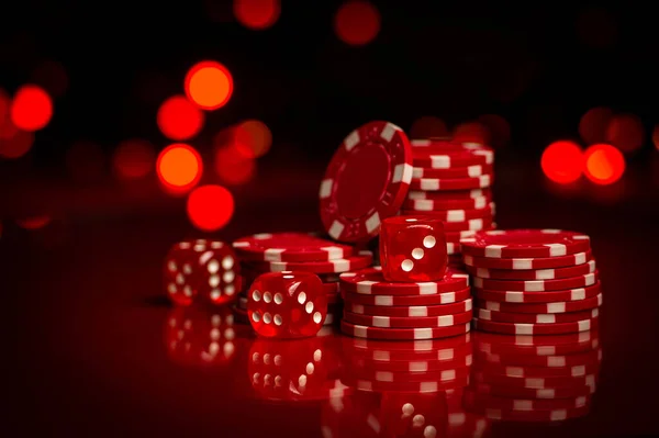 Gambling Chips Lie Red Table Chips Casino Poker — Stock Photo, Image