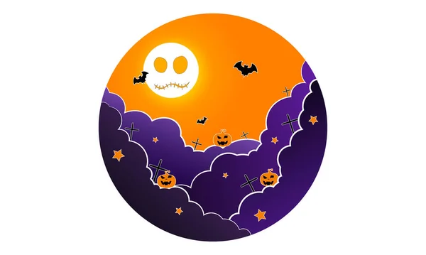 Halloween Ilustrace Kreslená Obloha Měsícem Mraky Plakát Banner Pohlednice — Stockový vektor