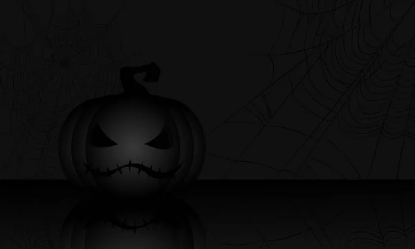 Illustrazione Una Zucca Nera Sfondo Nero Jack Lanterna Stendardo Halloween — Vettoriale Stock