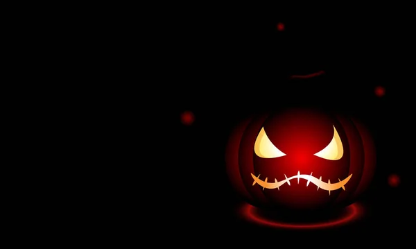 Illustration Röd Pumpa Svart Bakgrund Jack Lantern Halloween Fanan Vykort — Stock vektor