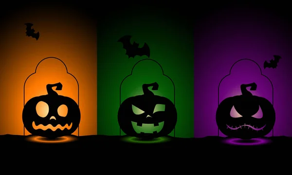 Ilustracja Kreskówki Halloween Dynie Kolorowym Tle Jestem Jack Lantern Sztandar — Wektor stockowy