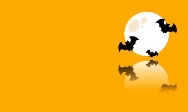 Dolunay ve sarı arka planda yarasalar tasviri. Çizgi film yarasalarının siluetleri. Kartpostal, pankart, kartvizit, davetiye. Cadılar Bayramı geçmişi