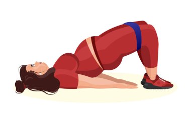 Spor salonunda spor yapan şişman bir kızın tasviri. Fitness kızı. Fazla kilolu. Kilo veriyorum. Spor egzersizleri..