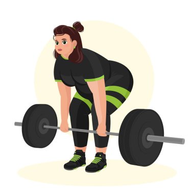 Spor salonunda spor yapan şişman bir kızın tasviri. Fitness kızı. Fazla kilolu. Kilo veriyorum. Spor egzersizleri..