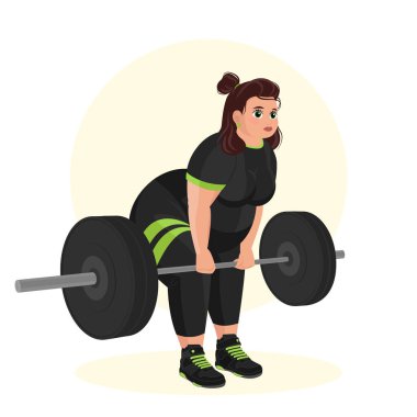 Spor salonunda spor yapan şişman bir kızın tasviri. Fitness kızı. Fazla kilolu. Kilo veriyorum. Spor egzersizleri..