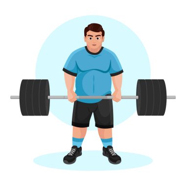 Spor salonunda çalışan kilolu bir adamın tasviri. Fitness adamı. Fazla kilolu. Kilo veriyorum. Spor egzersizleri..