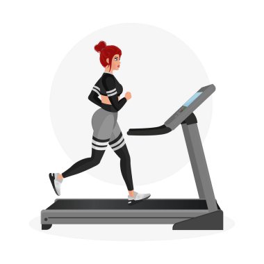 Spor salonunda spor yapan güzel bir kızın tasviri. Fitness kızı. Spor kızı..