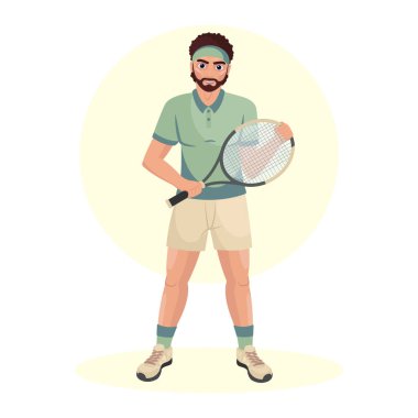 Tenis oynayan genç bir adamın canlandırması. Sporcu çocuk. Tenis.