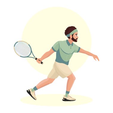 Tenis oynayan genç bir adamın canlandırması. Sporcu çocuk. Tenis.
