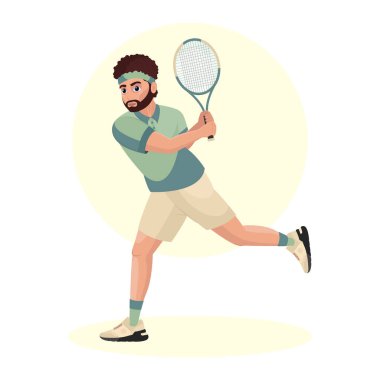 Tenis oynayan genç bir adamın canlandırması. Sporcu çocuk. Tenis.