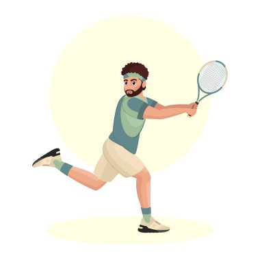 Tenis oynayan genç bir adamın canlandırması. Sporcu çocuk. Tenis.