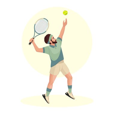 Tenis oynayan genç bir adamın canlandırması. Sporcu çocuk. Tenis.