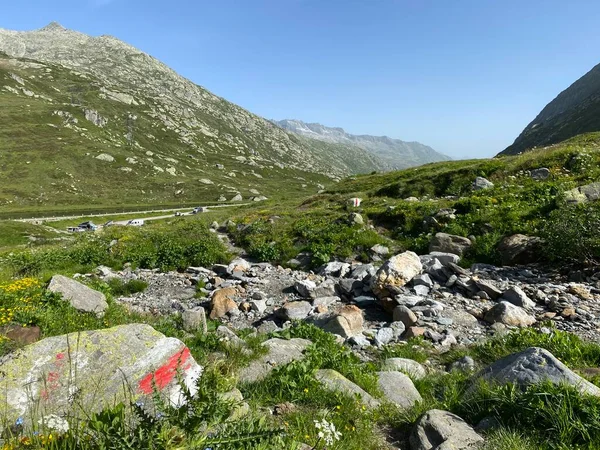 Túraútvonalak Vagy Hegymászó Útvonalak Őszi Svájci Alpesi Környezetben Szent Gotthárd — Stock Fotó