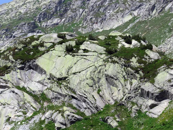 Rotsen Stenen Zomer Zwitserse Alpen Gotthardpas Airolo Kanton Ticino Tessin — Stockfoto