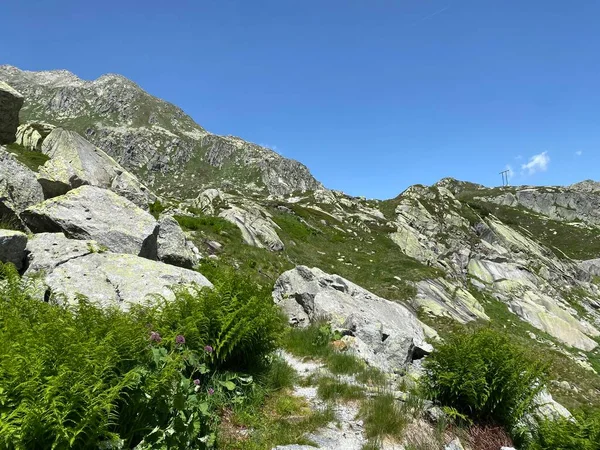 Klippor Och Stenar Sommarens Schweiziska Alpina Miljö Och Bergsområdet Gotthard — Stockfoto