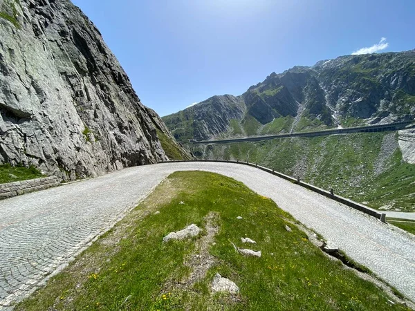 Fjällvägskorsning Gotthard Pass Gotthardpass Eller Passo Del Sao Gottardo Schweiziska — Stockfoto