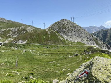 St. Gotthard Geçidi 'nin (Gotthard Geçidi) dağlık alanındaki yüksek dağlık İsviçre çayırlarında yaz atmosferi, Airolo - Ticino Kantonu (Tessin), İsviçre (Schweiz)