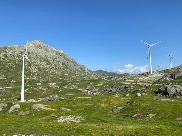 Gotthard Wind Farm Windpark Gotthard Alpine Mountainous Area Gotthard Pass — Stock Photo, Image