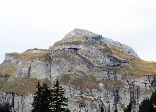 Skalistý Alpský Vrchol Piz Fluaz 2814 Nad Jezerem Panixersee Horském — Stock fotografie