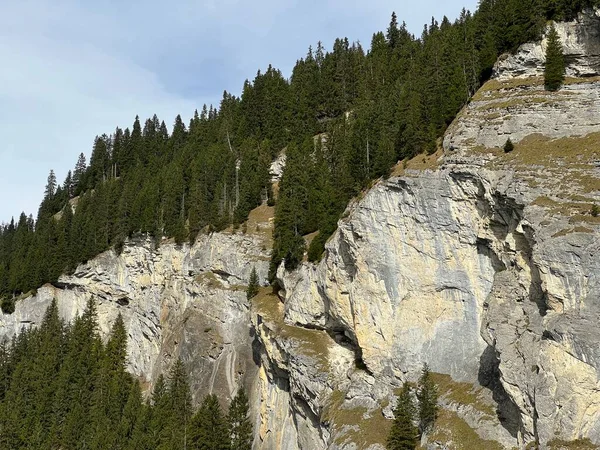 Scogliere Ripide Rocce Verticali Sopra Lago Panixersee Lag Pigniu Lago — Foto Stock