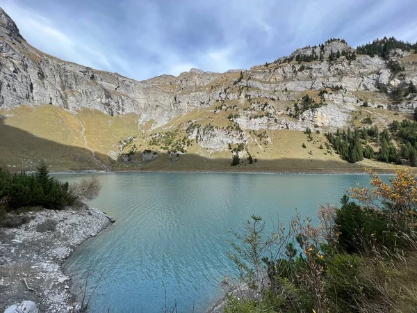 Reservoarsjön Panixersee Lag Pigniu Eller Panixer Lake Sluttningarna Bergsmassivet Glarus — Stockfoto
