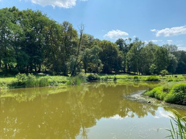 Pejacevic ailesinin kalesi Nasice - Hırvatistan (Jezerce u parku dvorca Pejacevic ili ribnjak u perivoju dvorca obitelji Pejaceviç, Nasice - Slavonija, Hrvatska)