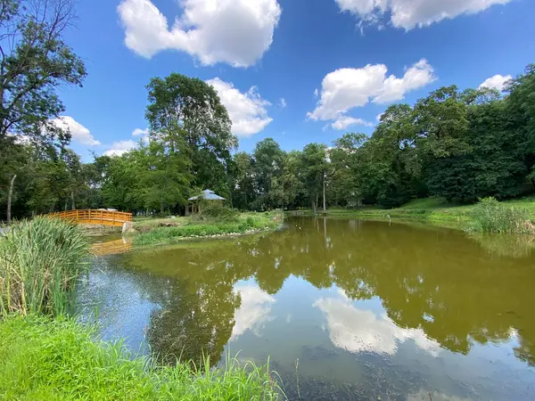 Pejacevic ailesinin kalesi Nasice - Hırvatistan (Jezerce u parku dvorca Pejacevic ili ribnjak u perivoju dvorca obitelji Pejaceviç, Nasice - Slavonija, Hrvatska)