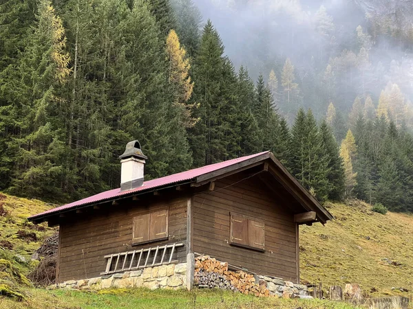 Traditionelle Schweizer Architektur Und Almhäuser Aus Holz Herbstlichen Umfeld Von — Stockfoto