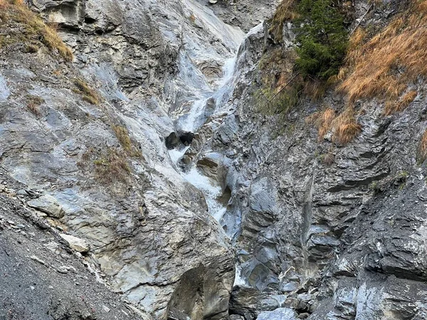 Водоспади Альпійському Потоці Теллербах Долині Кальфейсаль Тектонічній Арені Юнеско Сардона — стокове фото