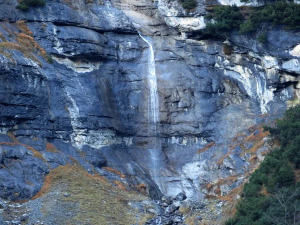 Cascate Cascate Senza Nome Nella Valle Del Calfeisental Nella Tectonic — Foto Stock