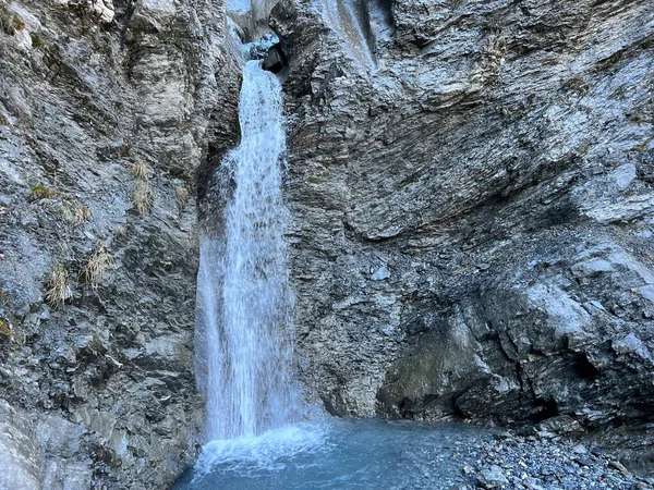 stock image Waterfalls on the Schrabach creek in the Calfeisental alpine valley and in the UNESCO World Heritage Tectonic Arena Sardona (UNESCO-Welterbe Tektonikarena Sardona), Vaettis - Switzerland (Schweiz)