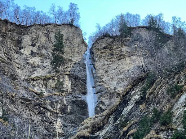 Cachoeiras Riacho Schrabach Vale Alpino Calfeisental Arena Tectônica Patrimônio Mundial — Fotografia de Stock
