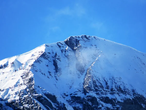 Πρώτο Φθινόπωρο Χιόνι Στην Κορυφή Των Άλπεων Piz Sardona 3056 — Φωτογραφία Αρχείου