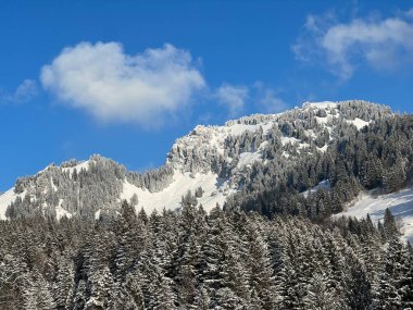 White blanket on alpine peak Gulmen or Gulme (1789 m) in the Swiss Alps and above the Lake Walen or Lake Walenstadt (Walensee), Amden - Canton of St. Gallen, Switzerland / Schweiz