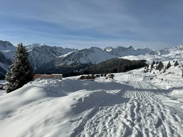 Wonderful Winter Hiking Trails Traces Fresh Alpine Snow Cover Swiss — 图库照片