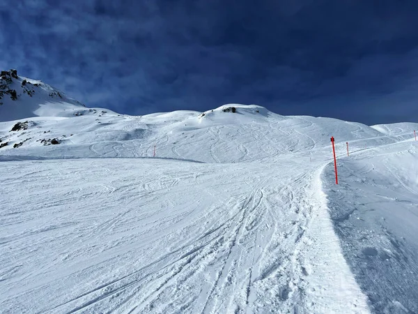 Amazing Sport Recreational Snowy Winter Tracks Skiing Snowboarding Alpine Swiss — Φωτογραφία Αρχείου