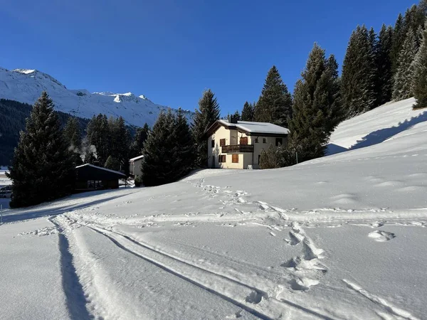 Wonderful Winter Hiking Trails Traces Winter Snowfall Tourist Resorts Valbella — Stok fotoğraf