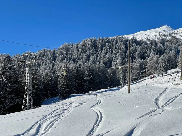 Wonderful Winter Hiking Trails Traces Winter Snowfall Tourist Resorts Valbella — Foto Stock