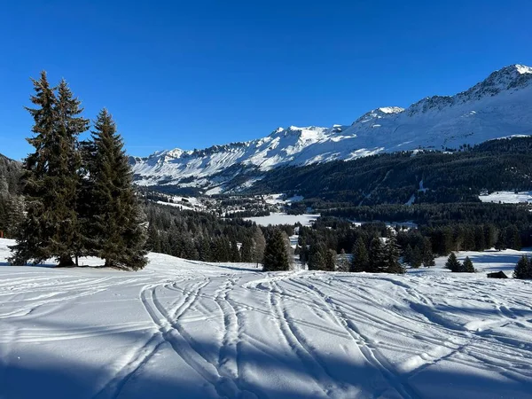 Wonderful Winter Hiking Trails Traces Winter Snowfall Tourist Resorts Valbella — Fotografia de Stock