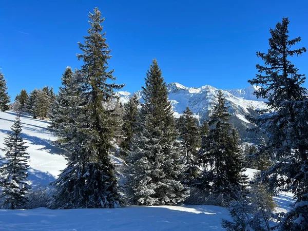Sviçre Alpleri Ndeki Valbella Lenzerheide Tatil Beldelerinin Üzerindeki Kar Yağışı — Stok fotoğraf