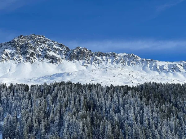 Hermosos Picos Alpinos Iluminados Por Sol Nevados Por Encima Los —  Fotos de Stock