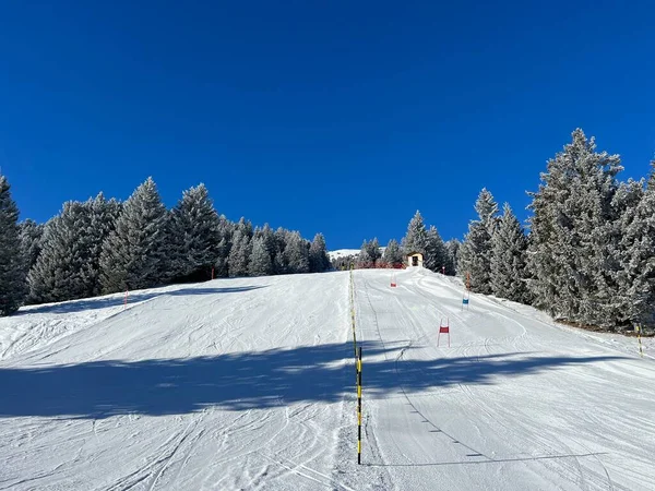 スイスアルプスのバルベラとレンツェルハイデの観光リゾート地でスキーやスノーボードのための素晴らしいスポーツレクリエーションの雪の冬のトラック カントン グリソン スイス スイス — ストック写真