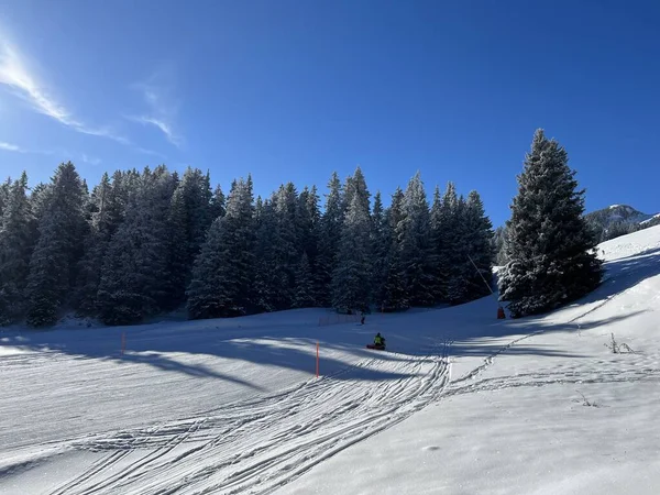 Incríveis Pistas Inverno Nevado Esporte Recreativo Para Esqui Snowboard Área — Fotografia de Stock